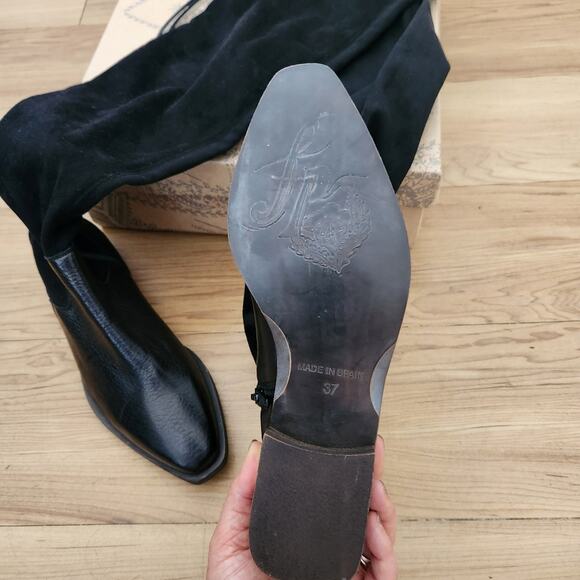 FREE PEOPLE Bicoastal Leather Over the Knee Boots Black Suede Size EU 37 /US 6.5 - Picture 7 of 10